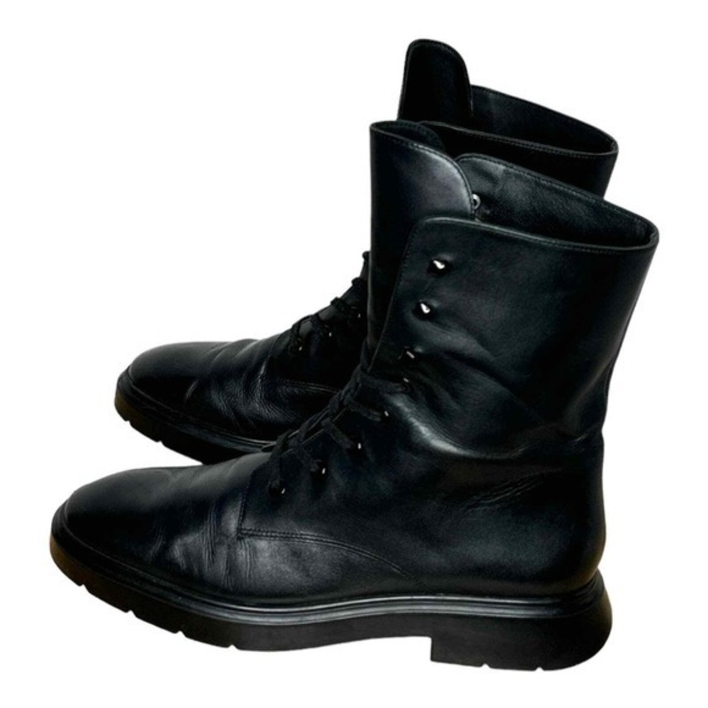 Stuart Weitzman Womens Mckenzee Leather Combat Boots 7.5 Black Lace Up Round Toe